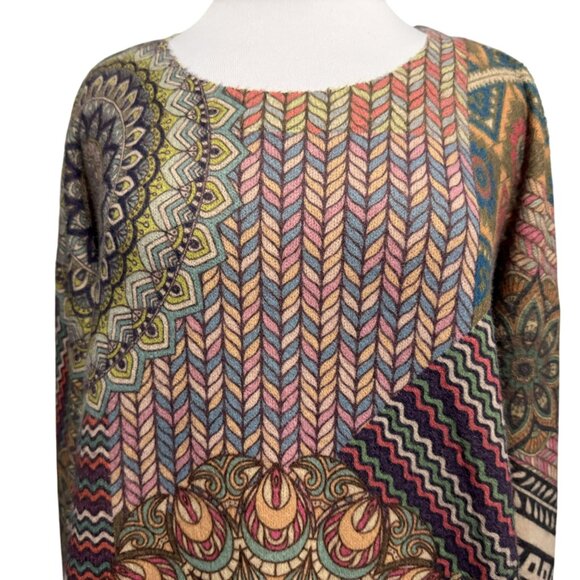 YESNO Womens Slouchy Oversized Sweater Drop Shoulders Artsy Multicolor Knit Boho - Picture 2 of 7